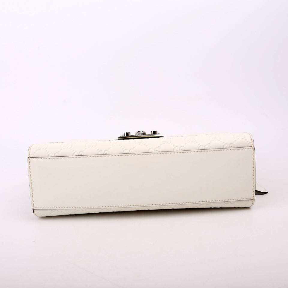 Gucci 409486 Padlock GG Leather Shoulder Medium White Bag