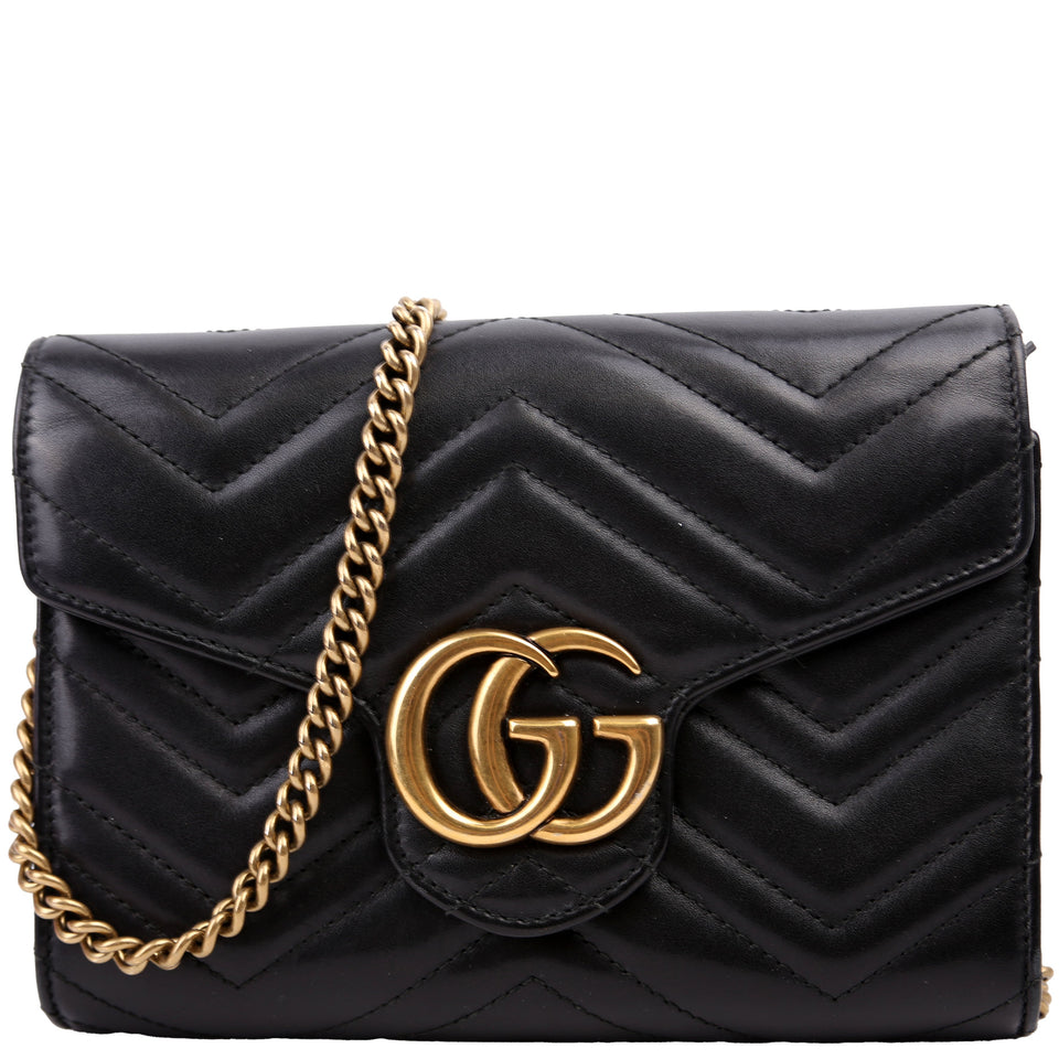 Gucci 474575 Marmont Chain Wallet Black Bag
