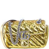 Gucci 443497 Marmont Shoulder Small Flap Sequin Gold Bag