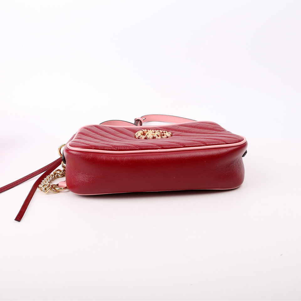 Gucci 447632 Marmont Torchon Small Leather Camera Red/Pink Bag