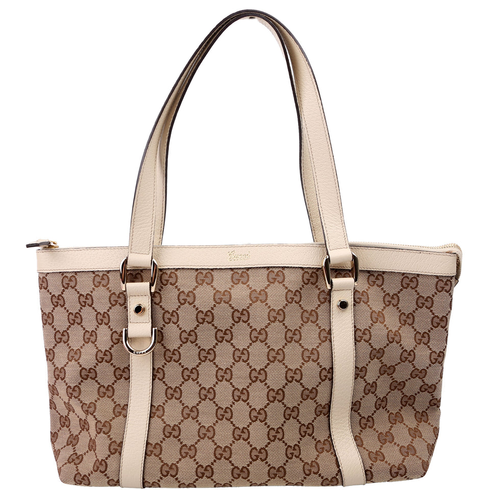 Gucci 141470 GG Canvas Abbey Tote Cream Bag