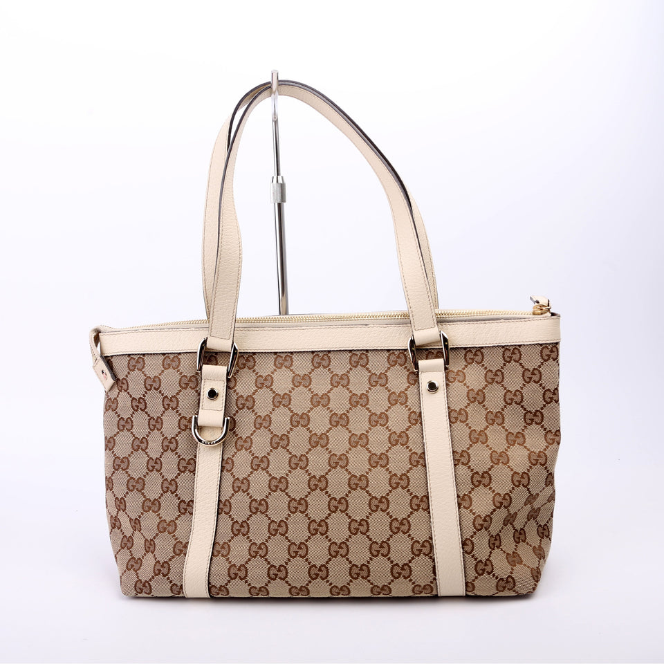 Gucci 141470 GG Canvas Abbey Tote Cream Bag
