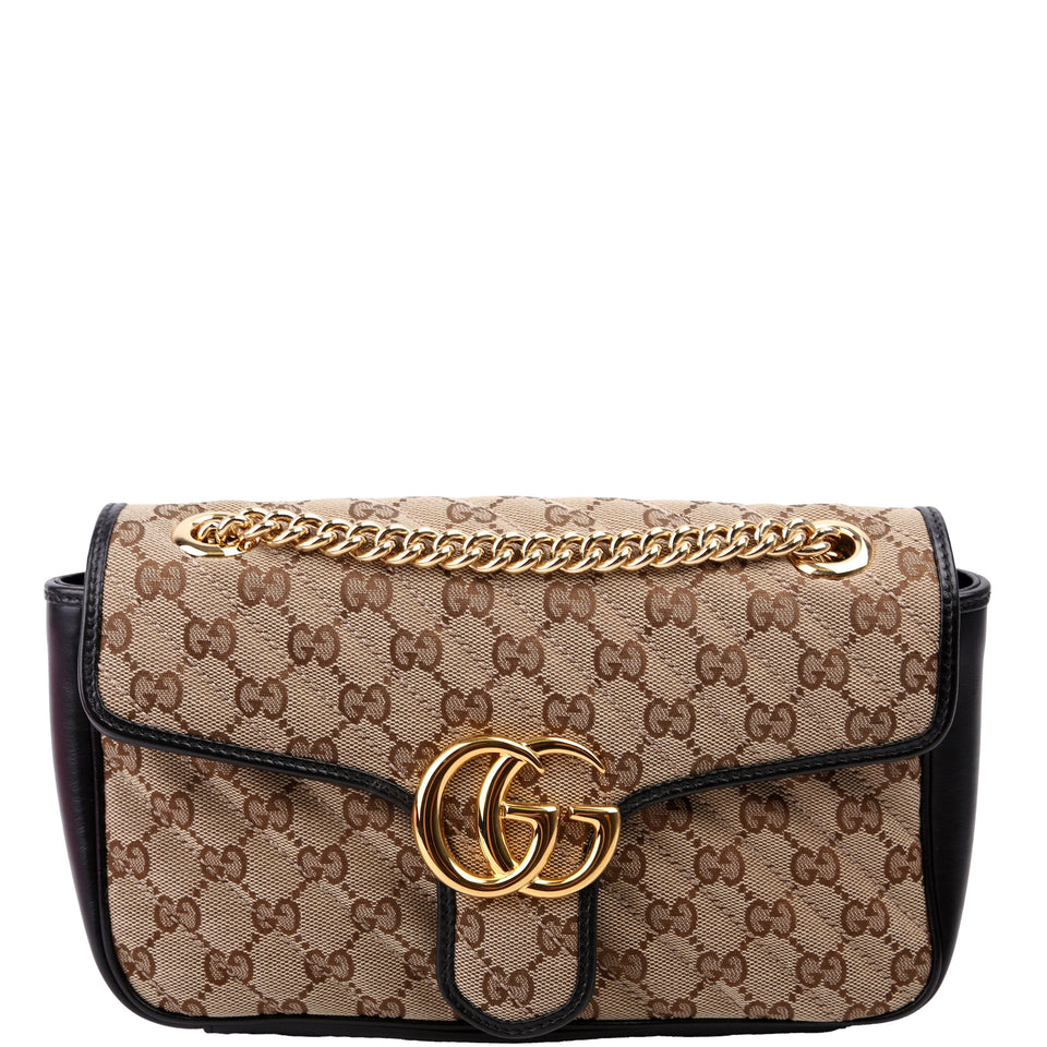 Gucci 443497 Marmont GG Canvas Shoulder Small Flap Brown/Black Bag