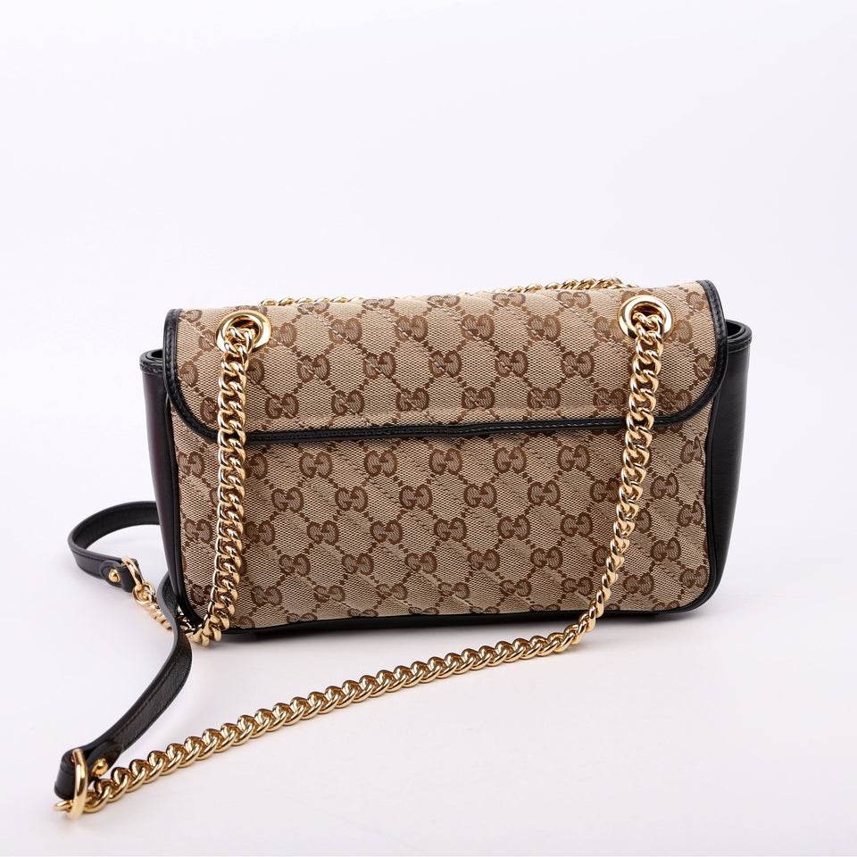 Gucci 443497 Marmont GG Canvas Shoulder Small Flap Brown/Black Bag