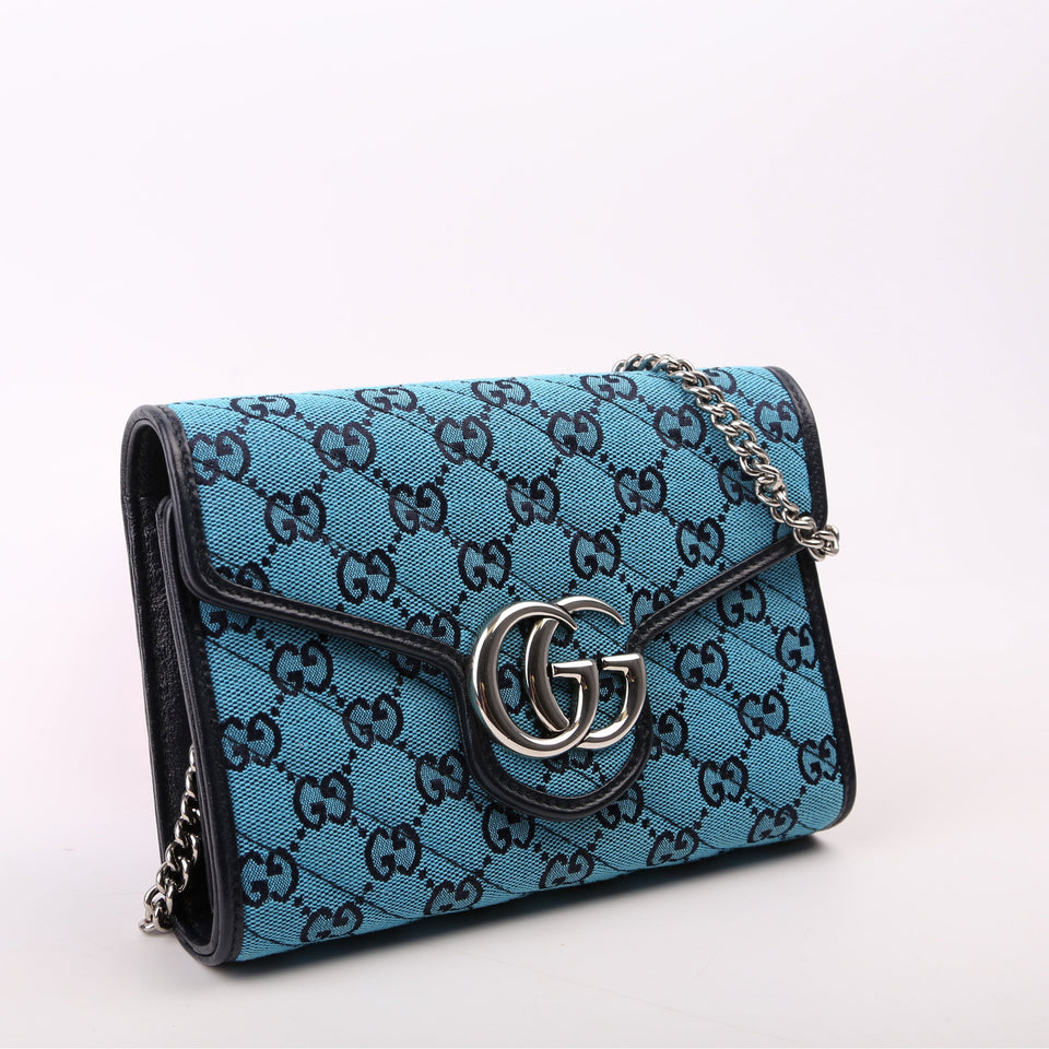 Gucci 474575 Marmont Chain Wallet Blue Bag