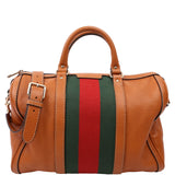 Gucci 247205 Boston Web Leather Brown Bag