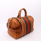 Gucci 247205 Boston Web Leather Brown Bag