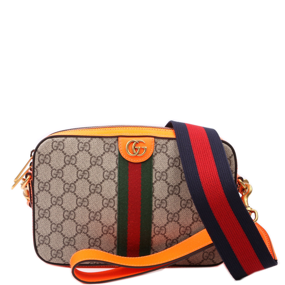 Gucci 699439 GG Supreme Ophidia Small Wristlet Crossbody Orange Bag