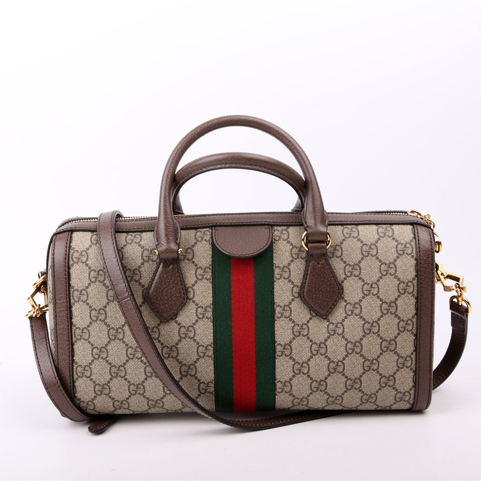 Gucci 524532 GG Supreme Ophidia Boston Medium Brown Bag