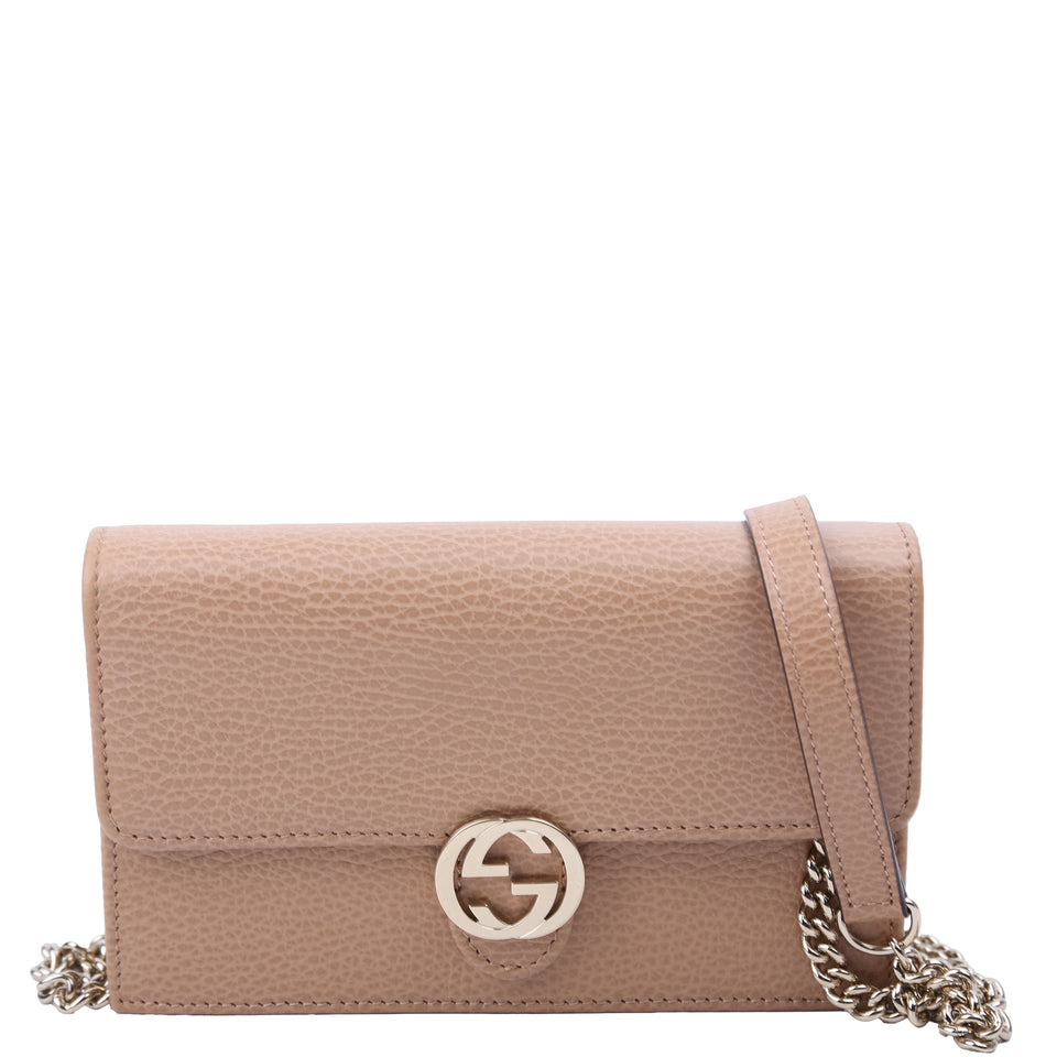Gucci 615523 Interlocking GG WOC Calfskin Tan Bag