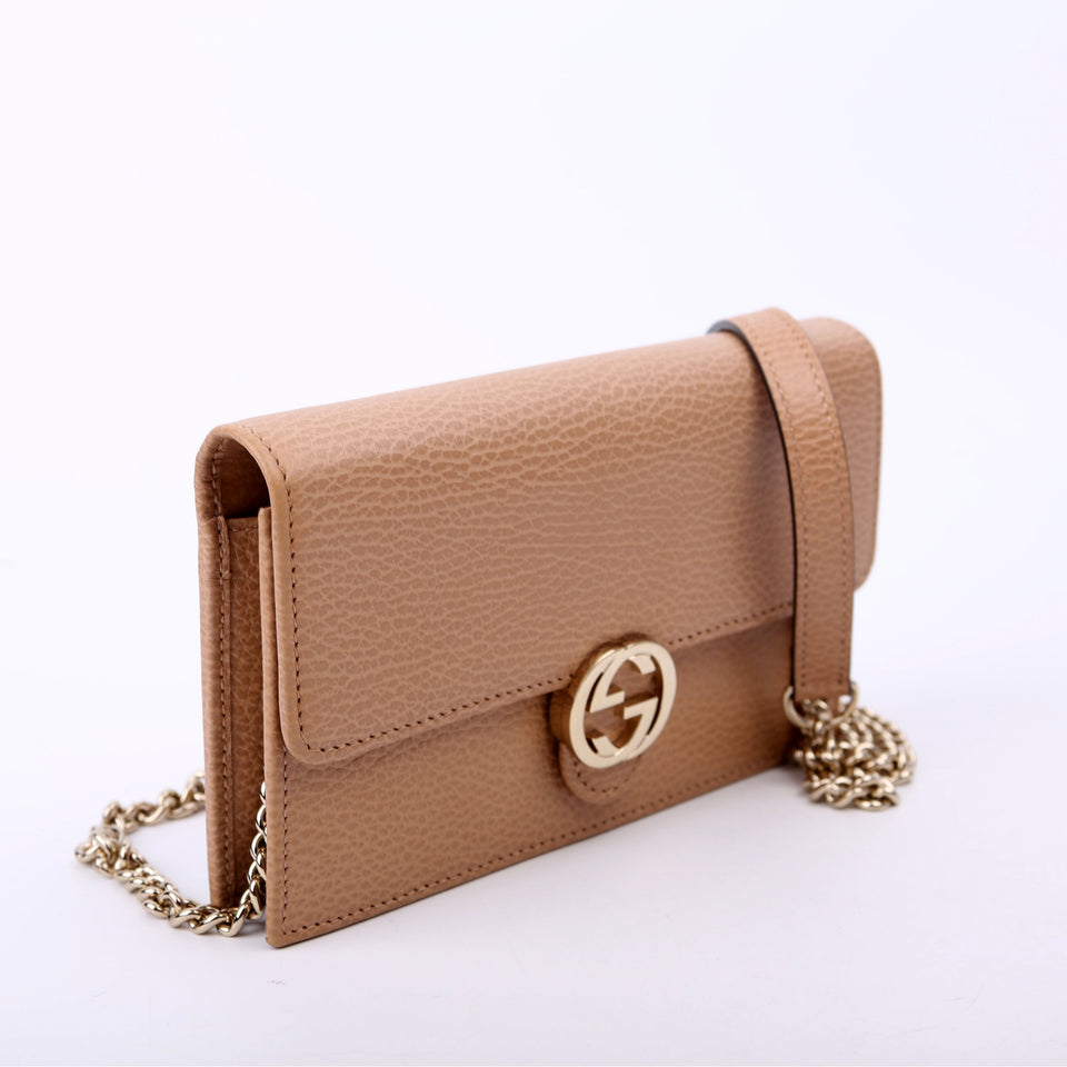 Gucci 615523 Interlocking GG WOC Calfskin Tan Bag