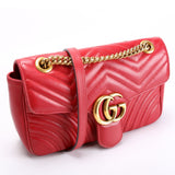 Gucci 443497 Marmont Leather Shoulder Small Flap Red Bag