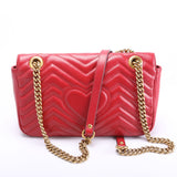 Gucci 443497 Marmont Leather Shoulder Small Flap Red Bag