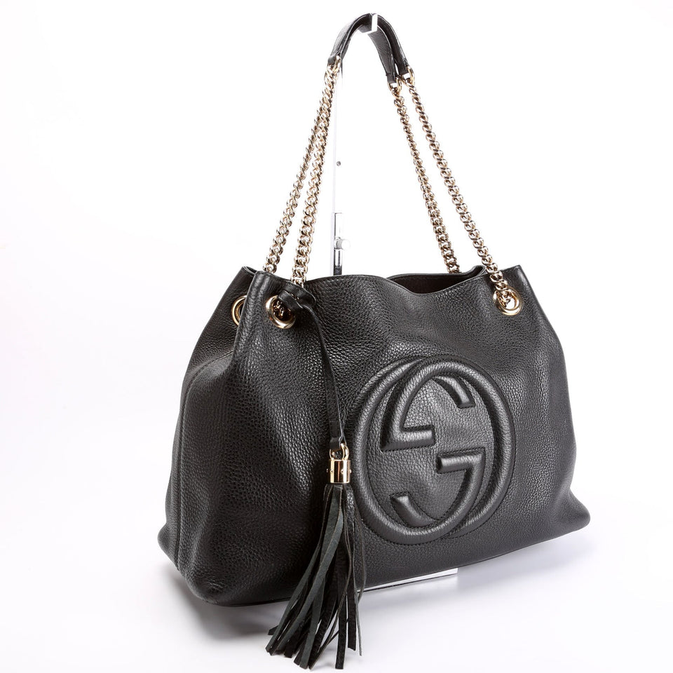 Gucci 308982 Soho Leather Shoulder Medium Black Bag