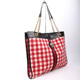 Gucci 537219 Rajah Chain GG Tweed Tote Red/Pink Bag