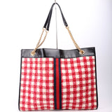 Gucci 537219 Rajah Chain GG Tweed Tote Red/Pink Bag