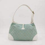 Gucci Jackie Vintage Blue Nylon White Leather Shoulder Bag Medium