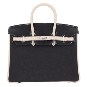 Hermes25cm Birkin HSS Black/ Craie Togo Leather Brushed Palladium Hardware