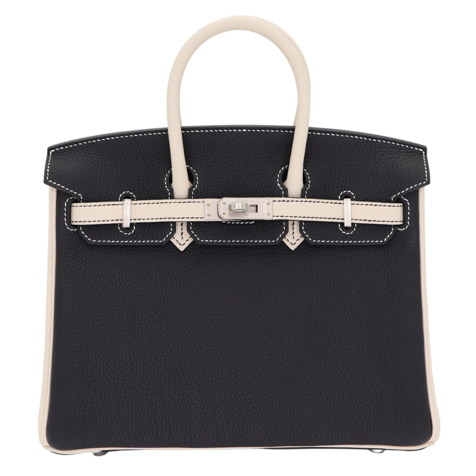 Hermes25cm Birkin HSS Black/ Craie Togo Leather Brushed Palladium Hardware