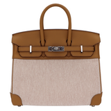 Hermes25cm Birkin Biscuit Toile/ Swift Leather Palladium Hardware