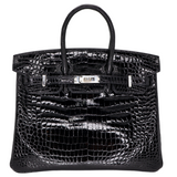 Hermes25cm Birkin Black Shiny Porosus Crocodile Palladium Hardware