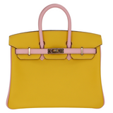Hermes25cm Birkin HSS Jaune de Naples/ Mauve Swift Leather Permabrass Hardware