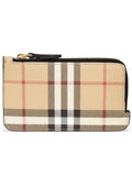 Luxury Burberry Check Pattern Half Zipper Card Wallet Archive Beige