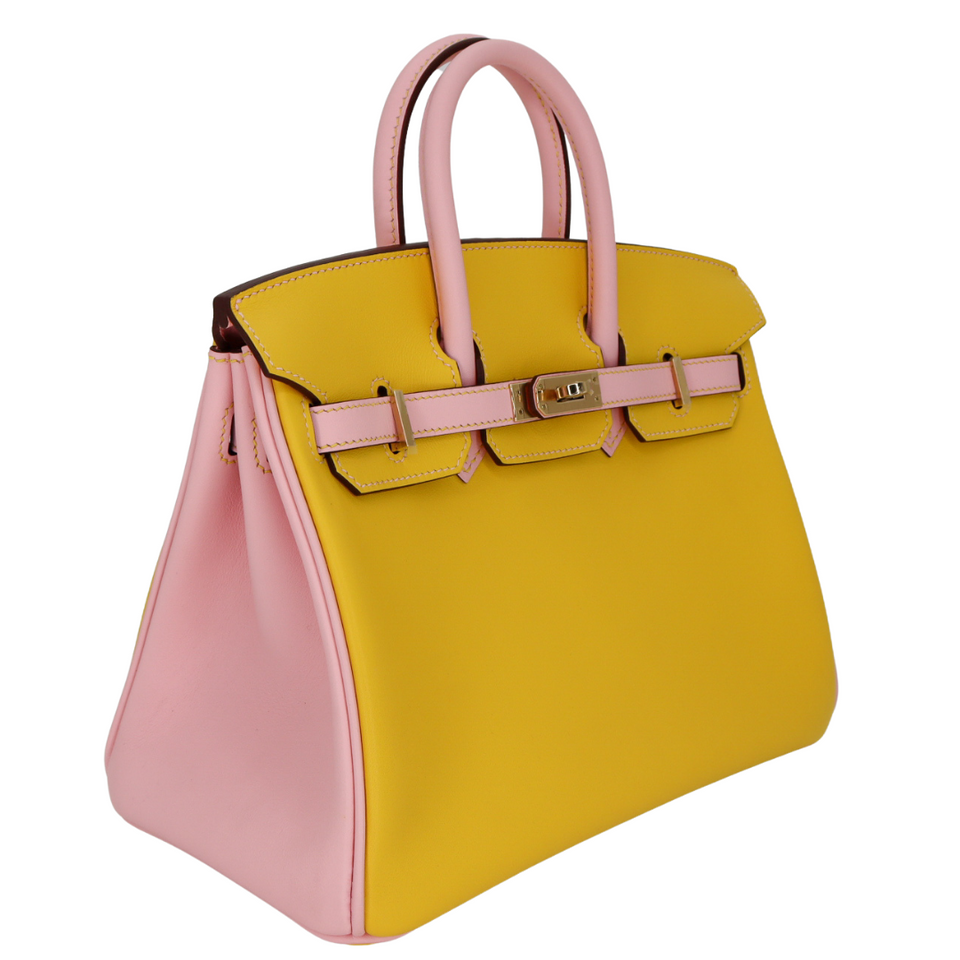 Hermes25cm Birkin HSS Jaune de Naples/ Mauve Swift Leather Permabrass Hardware