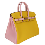 Hermes25cm Birkin HSS Jaune de Naples/ Mauve Swift Leather Permabrass Hardware