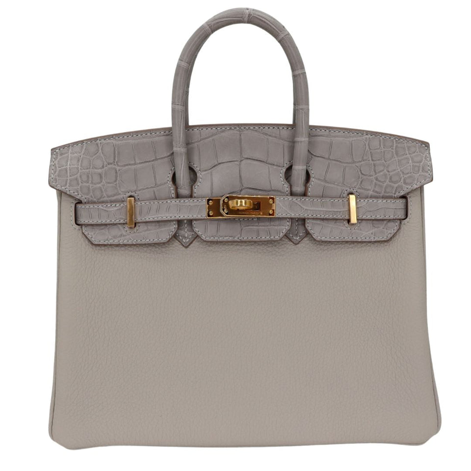 Hermes25cm Birkin Touch Gris Perle Togo/ Matte Alligator Gold Hardware