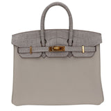 Hermes25cm Birkin Touch Gris Perle Togo/ Matte Alligator Gold Hardware