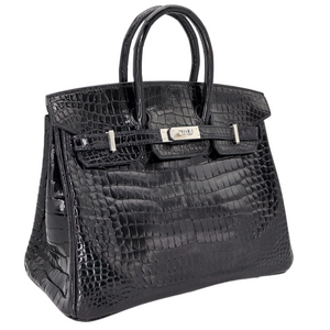 Hermes25cm Birkin Black Shiny Porosus Crocodile Palladium Hardware