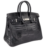 Hermes25cm Birkin Black Shiny Porosus Crocodile Palladium Hardware
