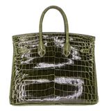 Hermes25cm Birkin Vert Olive Shiny Niloticus Gold Hardware