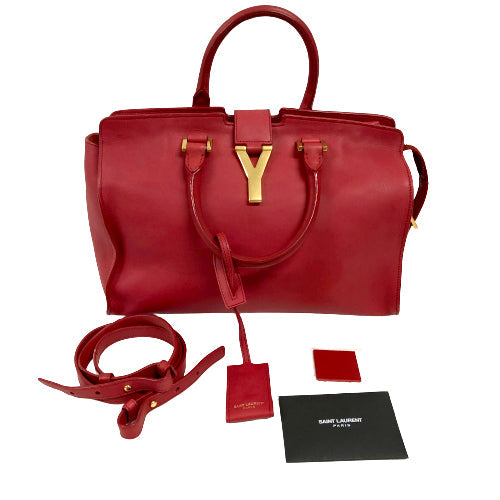Saint Laurent- Petit Cabas Shoulder Bag Wine Red Gold Metal Fittings