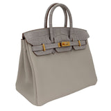 Hermes25cm Birkin Touch Gris Perle Togo/ Matte Alligator Gold Hardware