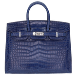 Hermes25cm Birkin Sellier Indigo Aizome Matte Porosus Crocodile Palladium Hardware