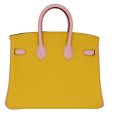 Hermes25cm Birkin HSS Jaune de Naples/ Mauve Swift Leather Permabrass Hardware