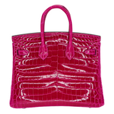 Hermes25cm Birkin Rose Scheherazade Shiny Niloticus Crocodile Palladium Hardware