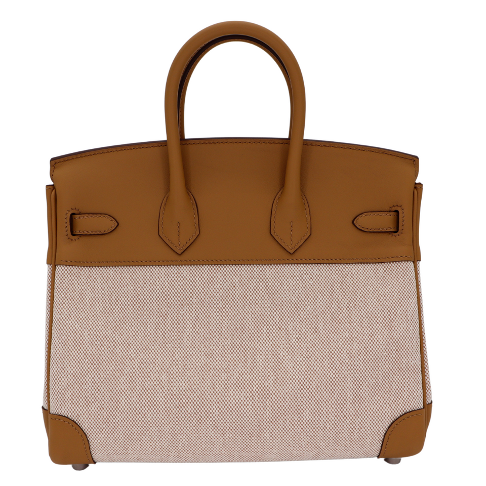 Hermes25cm Birkin Biscuit Toile/ Swift Leather Palladium Hardware
