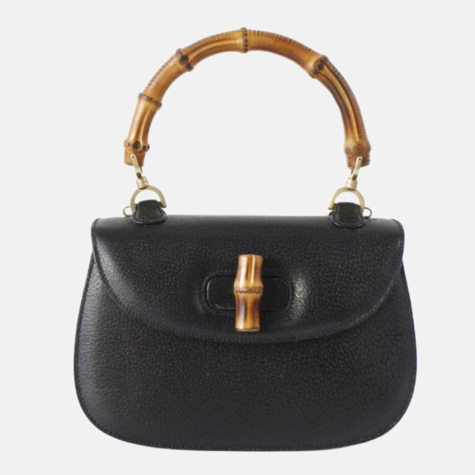 Gucci Bamboo Top Handle Bag Leather Medium Black