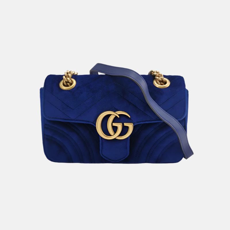 Gucci Marmont Mini Flap Navy Velvet Handbag