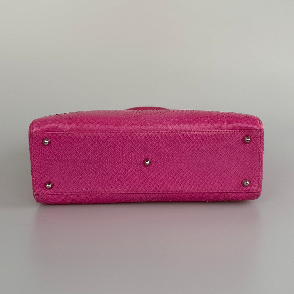 Christian Dior Large Lady Dior Bag with Pink Python Leather and Silver Hardware