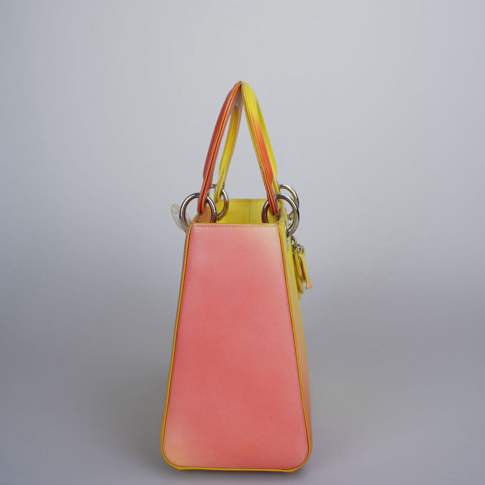 Christian Dior Lady Dior Medium Bag in Gradient Yellow and Orange Box Calf Leather
