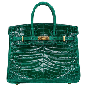 Hermes25cm Birkin Emerald Shiny Niloticus Crocodile Gold Hardware