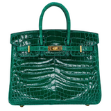 Hermes25cm Birkin Emerald Shiny Niloticus Crocodile Gold Hardware