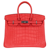 Hermes25cm Birkin Bougainvillea Matte Alligator Palladium Hardware