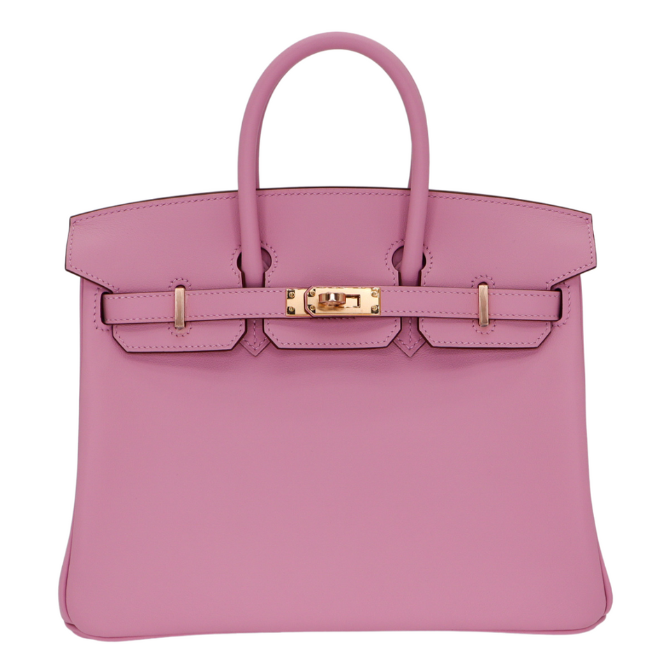 Hermes25cm Birkin Mauve Sylvestre Swift Leather Rose Gold Hardware