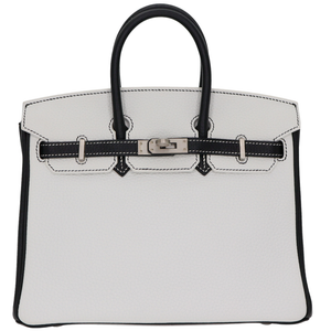 Hermes25cm Birkin HSS White/ Black Clemence Leather Brushed Palladium Hardware