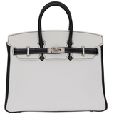 Hermes25cm Birkin HSS White/ Black Clemence Leather Brushed Palladium Hardware